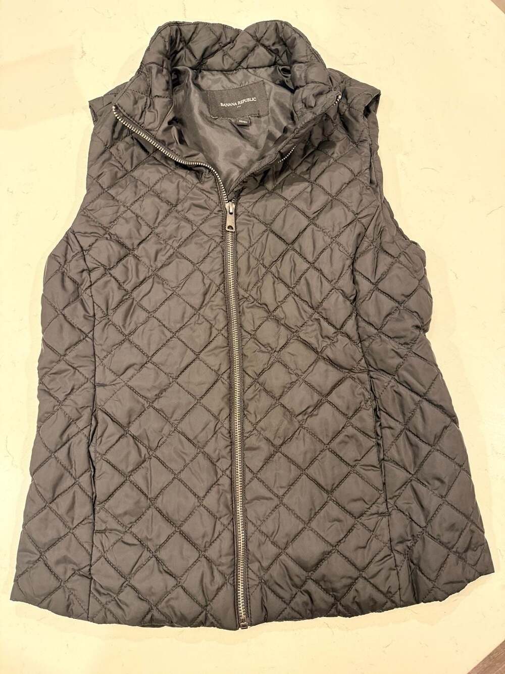 Banana Republic Quilted Puffer Vest Size XS Black Full Zip Mock Neck
